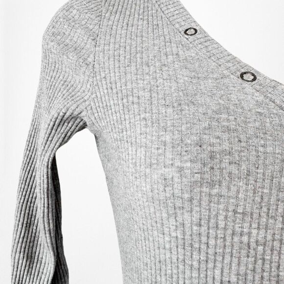 Vintage Y2K Gray Ribbed Knit Henley V-Neck Long Sleeve Bodysuit Top Size XS/S - Picture 6 of 6